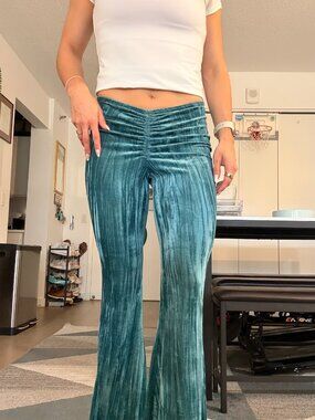 Velvet Teal Flair-leg Pants